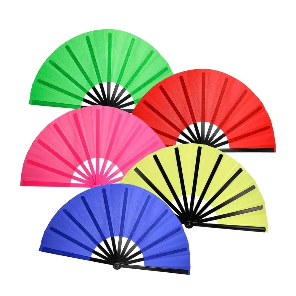 Attracme 8 Pack Large Folding Hand Fans 13in Rave Festival Dance Performance